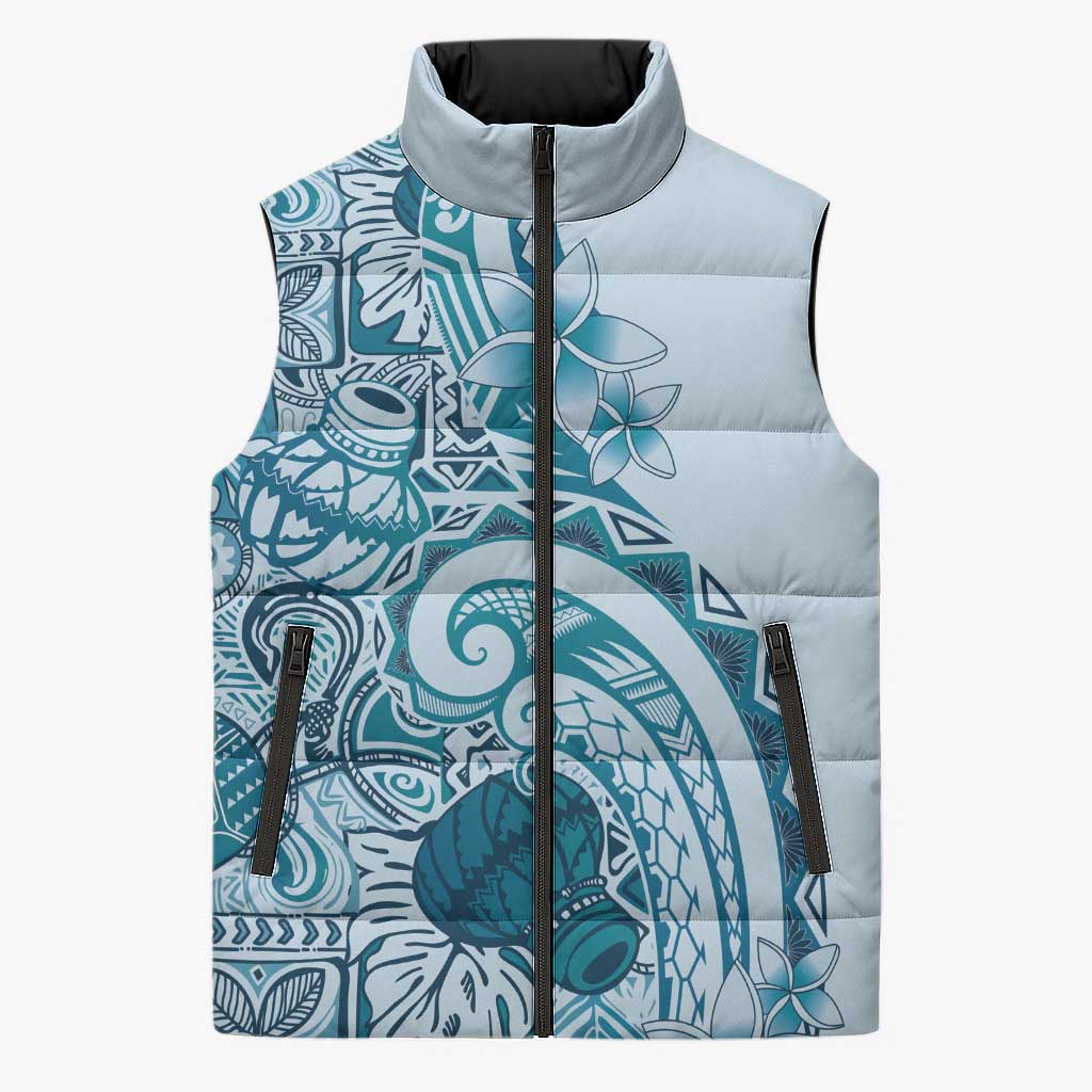 Aloha Hawaii Tapa Sleeveless Puffer Jacket Cool Turquoise Hawaiian Ipu - Polynesian Pride