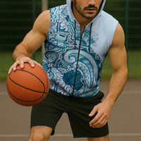 Aloha Hawaii Tapa Sleeveless Zip Hoodie Cool Turquoise Hawaiian Ipu LT7
