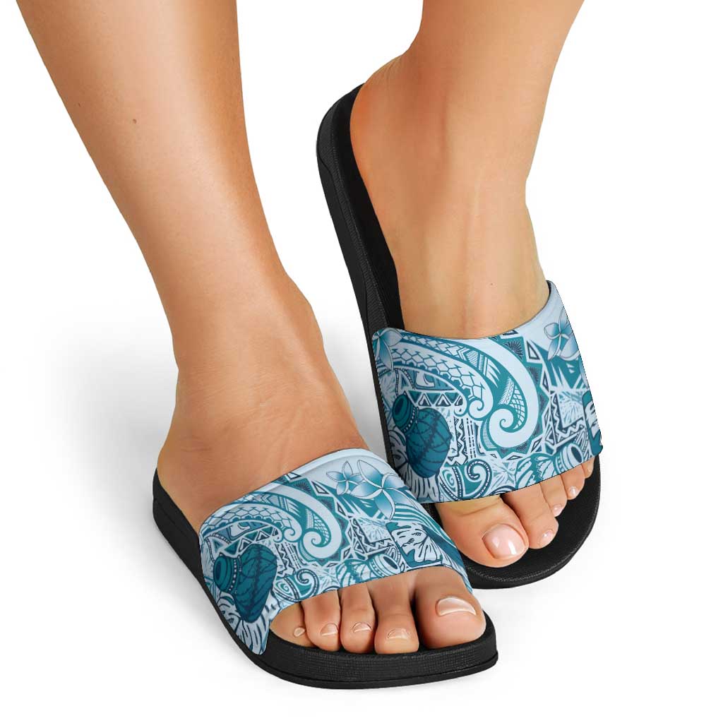 Aloha Hawaii Tapa Slide Sandals Cool Turquoise Hawaiian Ipu - Polynesian Pride
