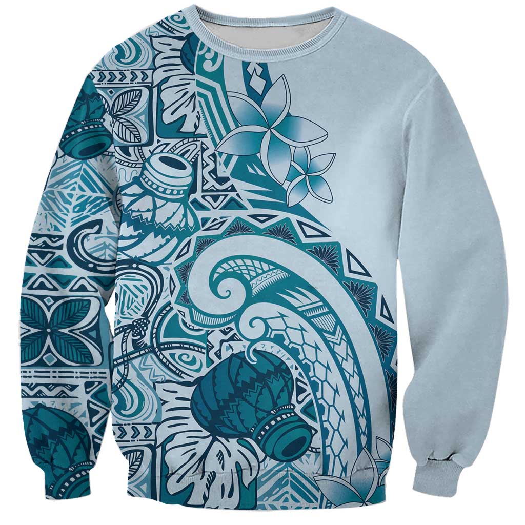 Aloha Hawaii Tapa Sweatshirt Cool Turquoise Hawaiian Ipu - Polynesian Pride