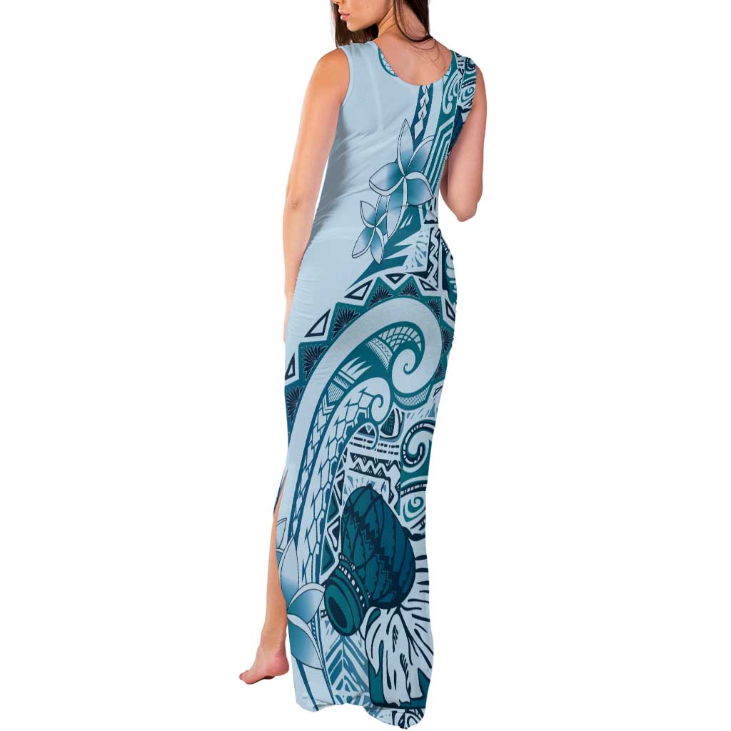Aloha Hawaii Tapa Tank Maxi Dress Cool Turquoise Hawaiian Ipu - Polynesian Pride