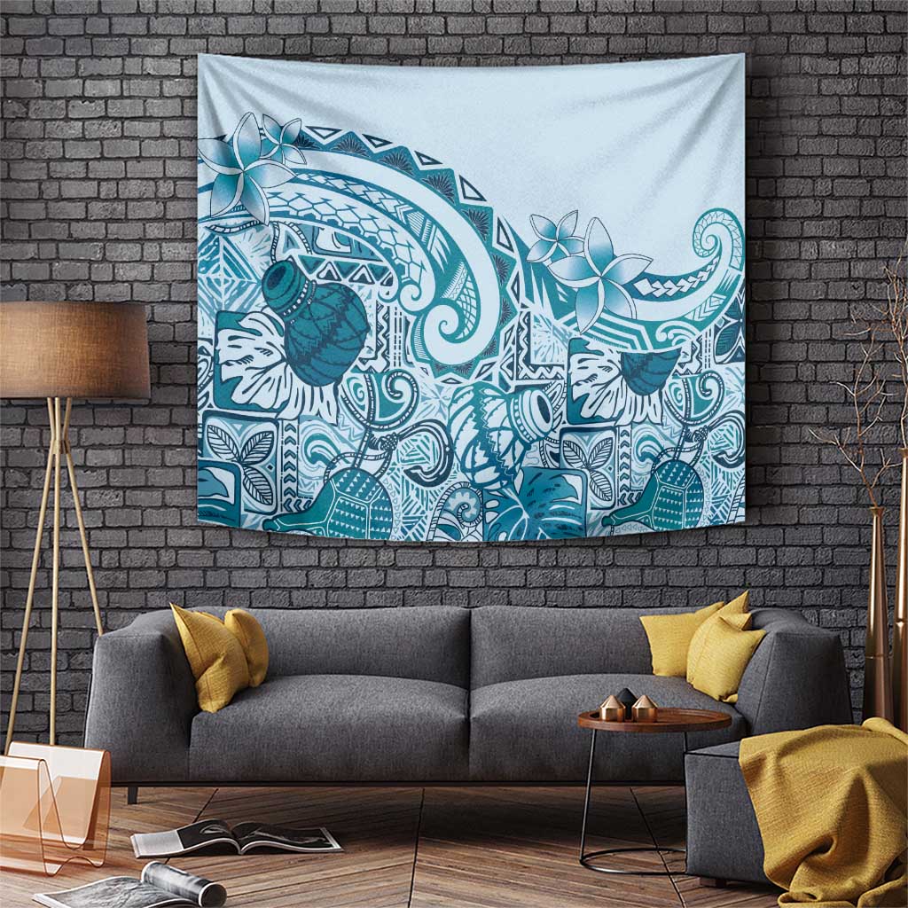 Aloha Hawaii Tapa Tapestry Cool Turquoise Hawaiian Ipu - Polynesian Pride