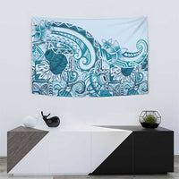 Aloha Hawaii Tapa Tapestry Cool Turquoise Hawaiian Ipu - Polynesian Pride