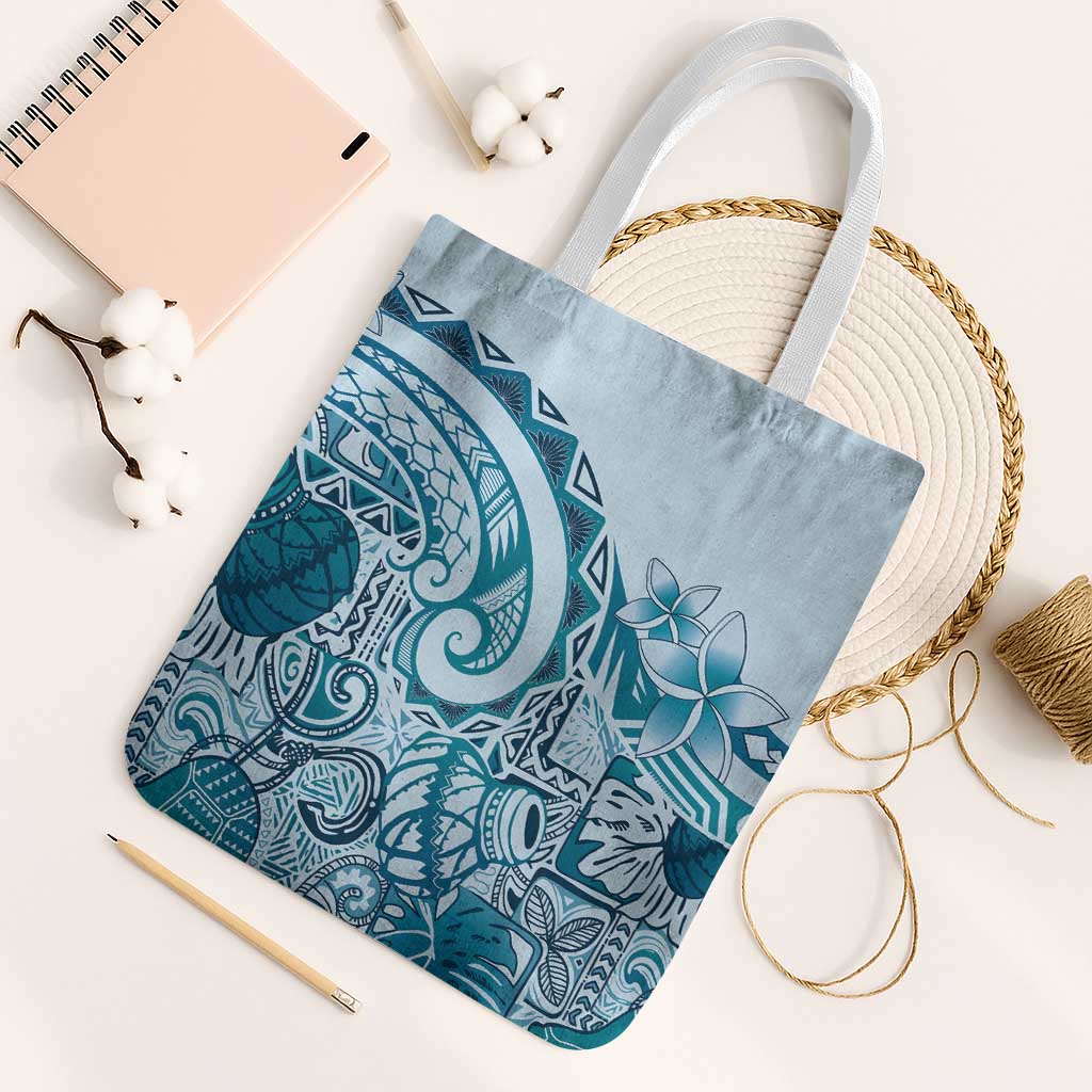 Aloha Hawaii Tapa Tote Bag Cool Turquoise Hawaiian Ipu - Polynesian Pride