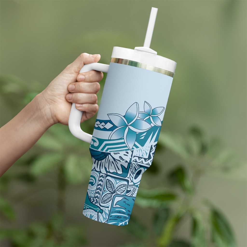 Aloha Hawaii Tapa Tumbler With Handle Cool Turquoise Hawaiian Ipu - Polynesian Pride
