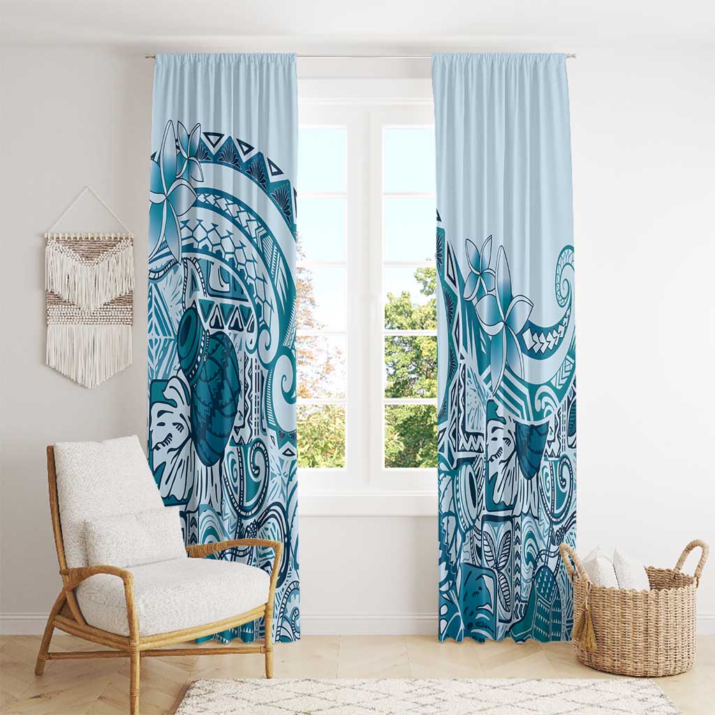 Aloha Hawaii Tapa Window Curtain Cool Turquoise Hawaiian Ipu - Polynesian Pride