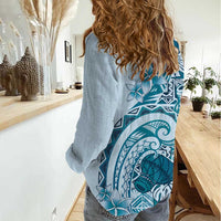 Aloha Hawaii Tapa Women Casual Shirt Cool Turquoise Hawaiian Ipu - Polynesian Pride