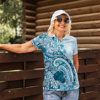 Aloha Hawaii Tapa Women Polo Shirt Cool Turquoise Hawaiian Ipu - Polynesian Pride