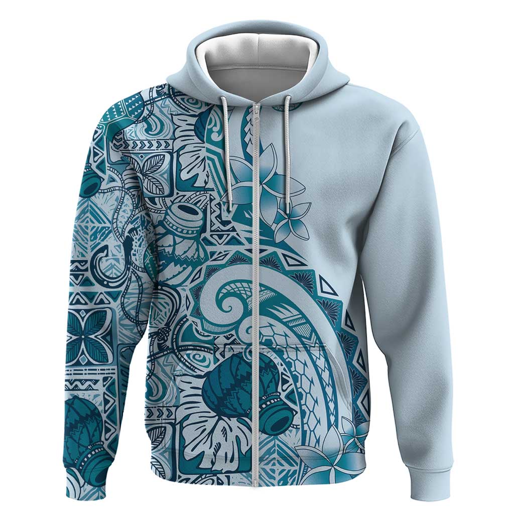 Aloha Hawaii Tapa Zip Hoodie Cool Turquoise Hawaiian Ipu LT7 Zip Hoodie Turquoise - Polynesian Pride