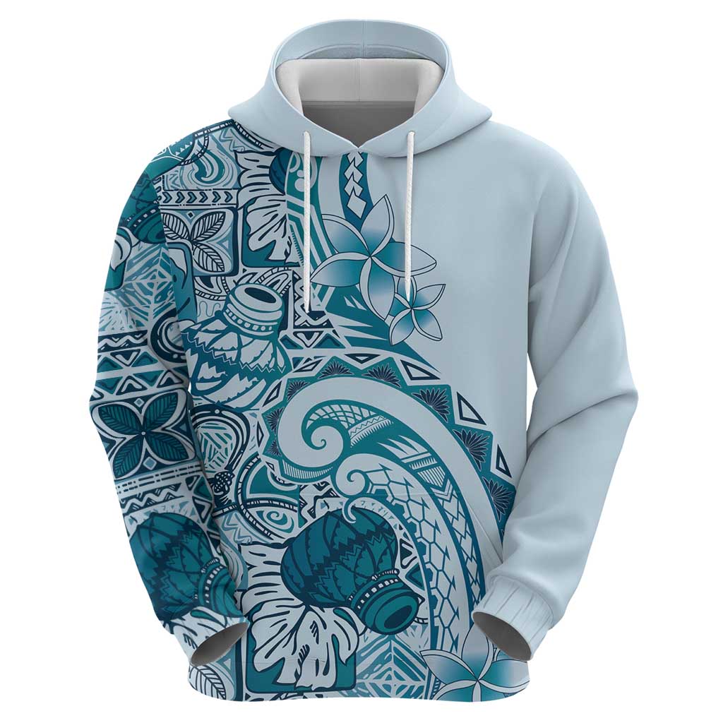 Aloha Hawaii Tapa Zip Hoodie Cool Turquoise Hawaiian Ipu - Polynesian Pride