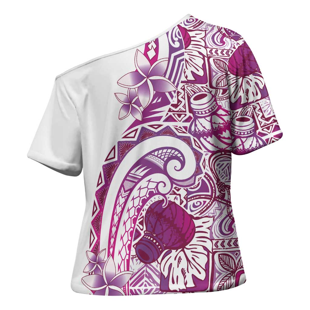 Aloha Hawaii Tapa Cross Shoulder Shirt Vibrant Fuchsia Hawaiian Ipu LT7 - Polynesian Pride