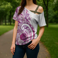 Aloha Hawaii Tapa Cross Shoulder Shirt Vibrant Fuchsia Hawaiian Ipu LT7 - Polynesian Pride