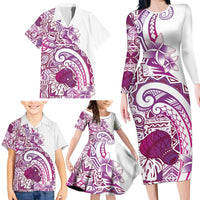 Aloha Hawaii Tapa Family Matching Long Sleeve Bodycon Dress and Hawaiian Shirt Vibrant Fuchsia Hawaiian Ipu - Polynesian Pride