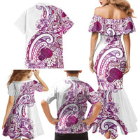 Aloha Hawaii Tapa Family Matching Mermaid Dress and Hawaiian Shirt Vibrant Fuchsia Hawaiian Ipu - Polynesian Pride