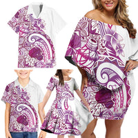 Aloha Hawaii Tapa Family Matching Off Shoulder Short Dress and Hawaiian Shirt Vibrant Fuchsia Hawaiian Ipu - Polynesian Pride