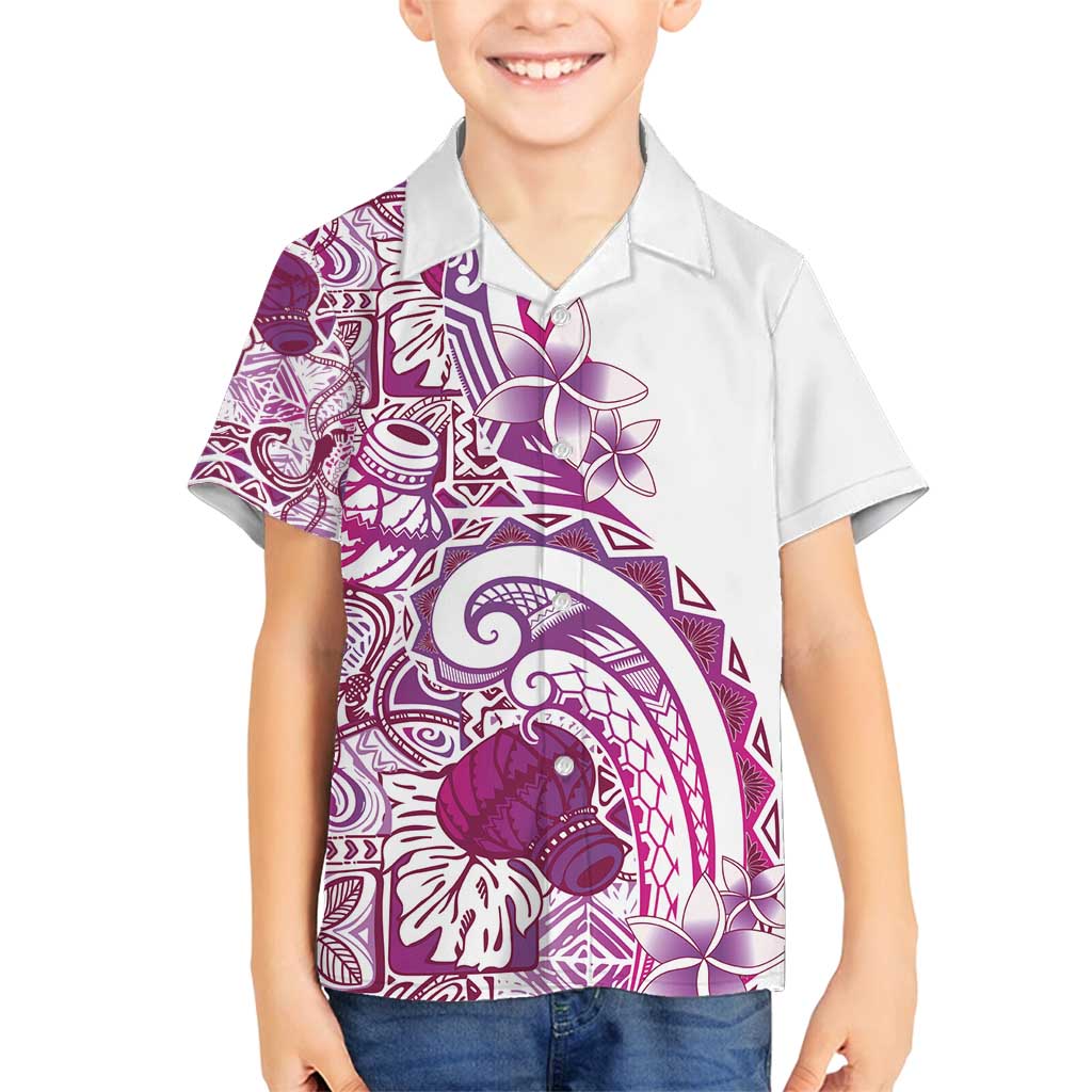 Aloha Hawaii Tapa Family Matching Off Shoulder Short Dress and Hawaiian Shirt Vibrant Fuchsia Hawaiian Ipu - Polynesian Pride