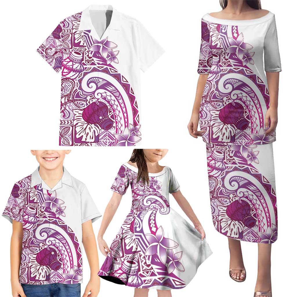Aloha Hawaii Tapa Family Matching Puletasi and Hawaiian Shirt Vibrant Fuchsia Hawaiian Ipu - Polynesian Pride