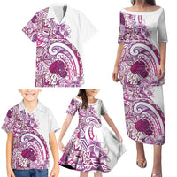 Aloha Hawaii Tapa Family Matching Puletasi and Hawaiian Shirt Vibrant Fuchsia Hawaiian Ipu - Polynesian Pride