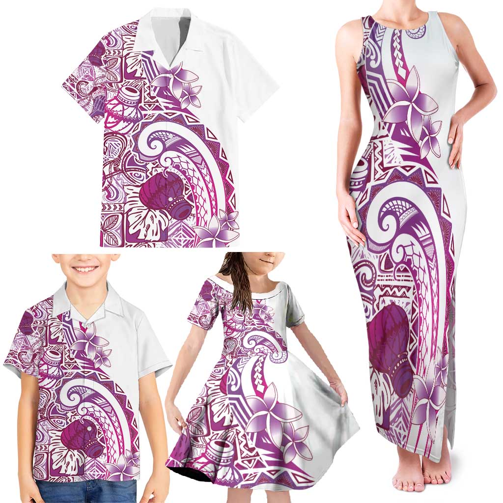 Aloha Hawaii Tapa Family Matching Tank Maxi Dress and Hawaiian Shirt Vibrant Fuchsia Hawaiian Ipu - Polynesian Pride