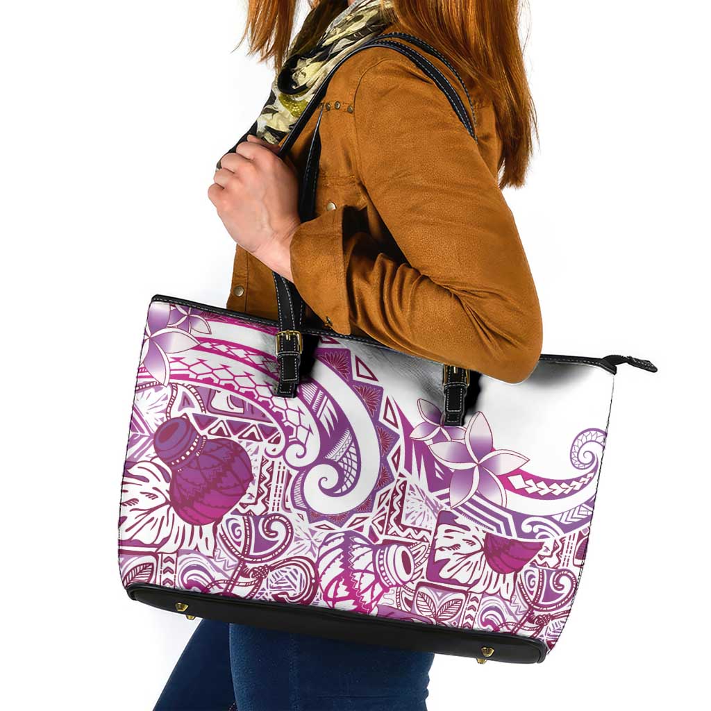 Aloha Hawaii Tapa Leather Tote Bag Vibrant Fuchsia Hawaiian Ipu LT7 Fuchsia - Polynesian Pride