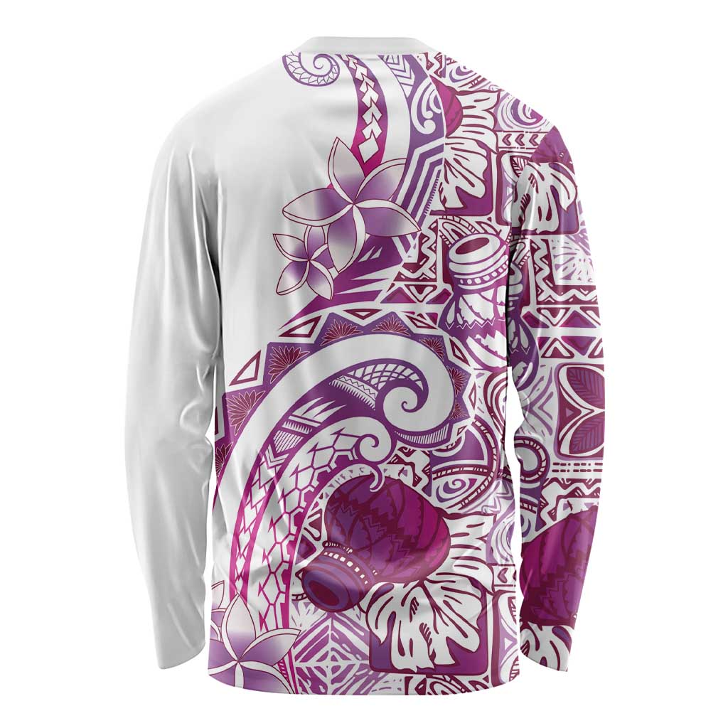 Aloha Hawaii Tapa Long Sleeve Shirt Vibrant Fuchsia Hawaiian Ipu - Polynesian Pride