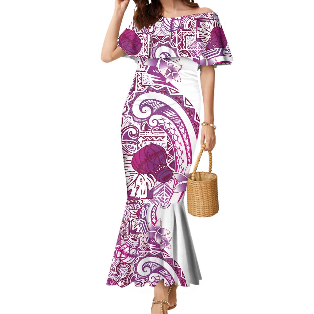 Aloha Hawaii Tapa Mermaid Dress Vibrant Fuchsia Hawaiian Ipu - Polynesian Pride