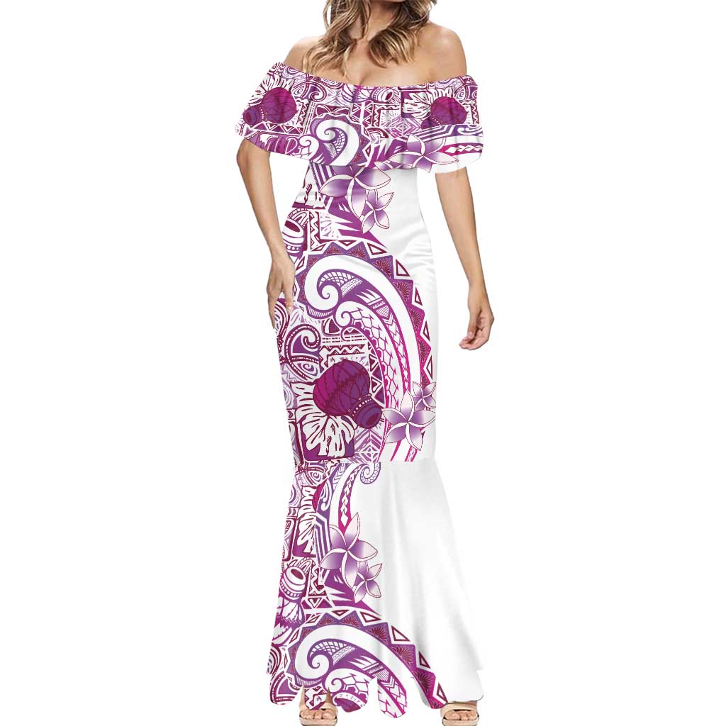 Aloha Hawaii Tapa Mermaid Dress Vibrant Fuchsia Hawaiian Ipu - Polynesian Pride