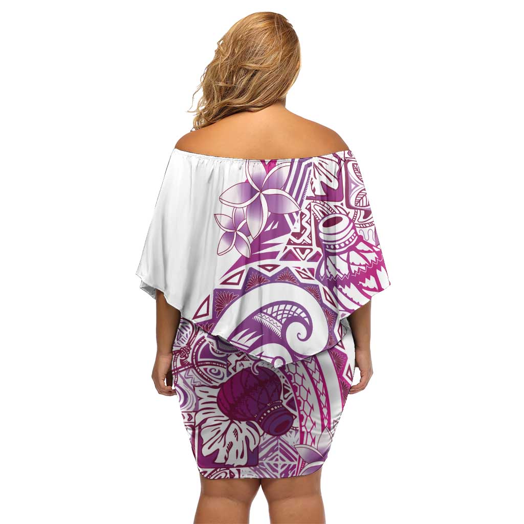 Aloha Hawaii Tapa Off Shoulder Short Dress Vibrant Fuchsia Hawaiian Ipu - Polynesian Pride