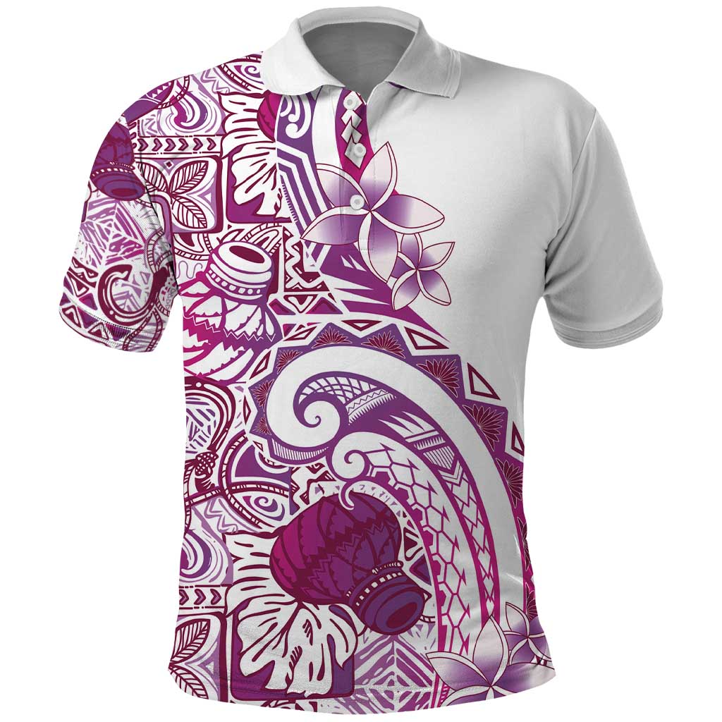 Aloha Hawaii Tapa Polo Shirt Vibrant Fuchsia Hawaiian Ipu - Polynesian Pride