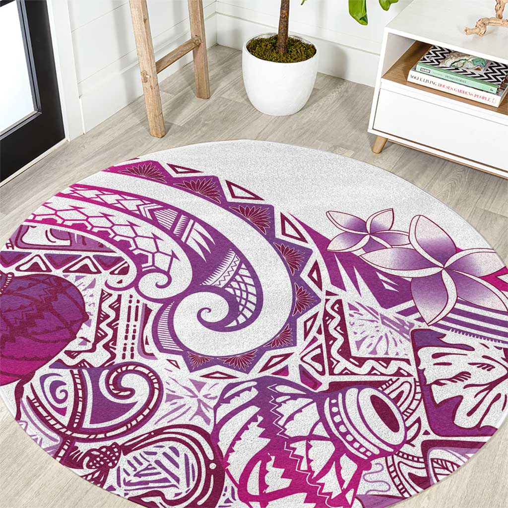 Aloha Hawaii Tapa Round Carpet Vibrant Fuchsia Hawaiian Ipu LT7 Fuchsia - Polynesian Pride
