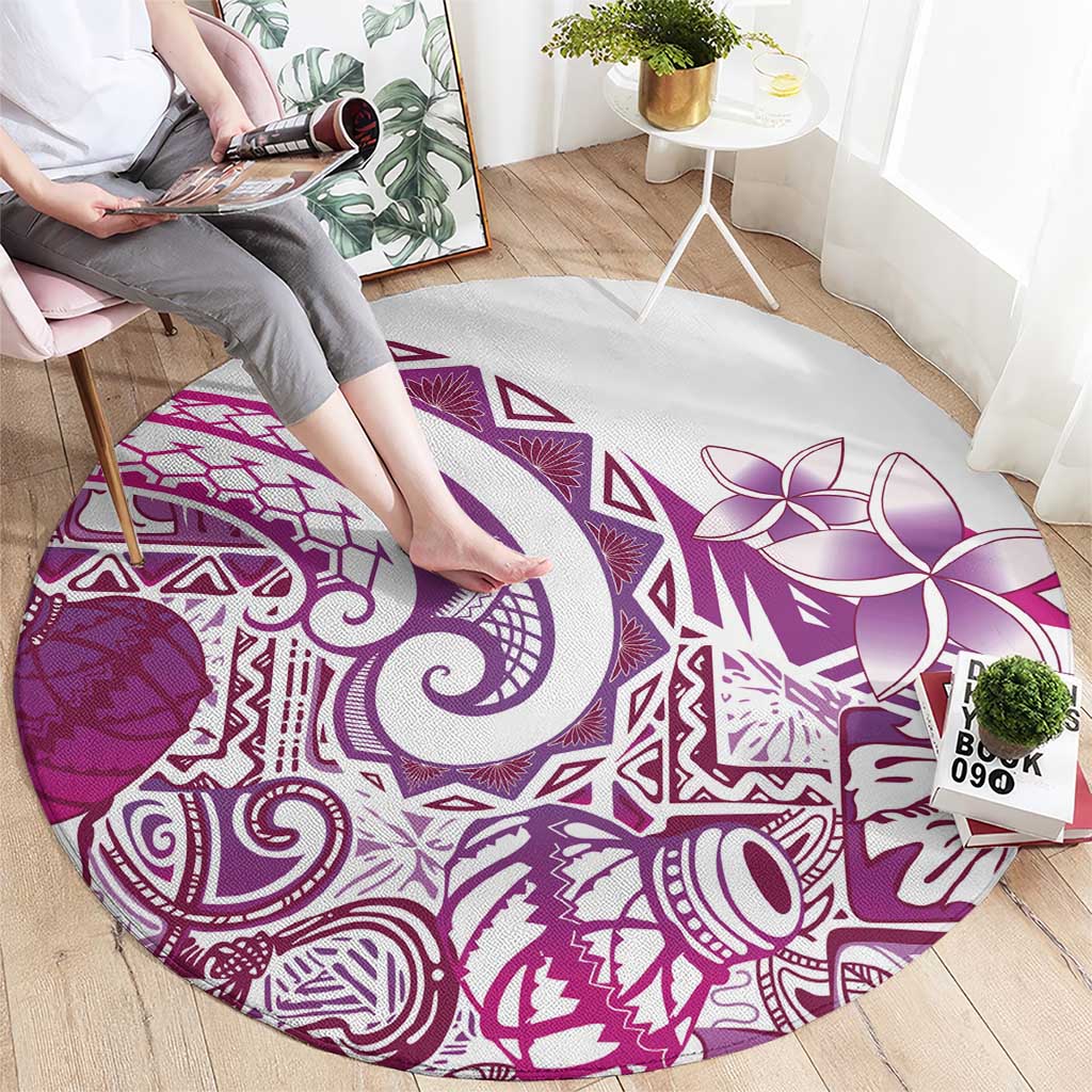 Aloha Hawaii Tapa Round Carpet Vibrant Fuchsia Hawaiian Ipu - Polynesian Pride