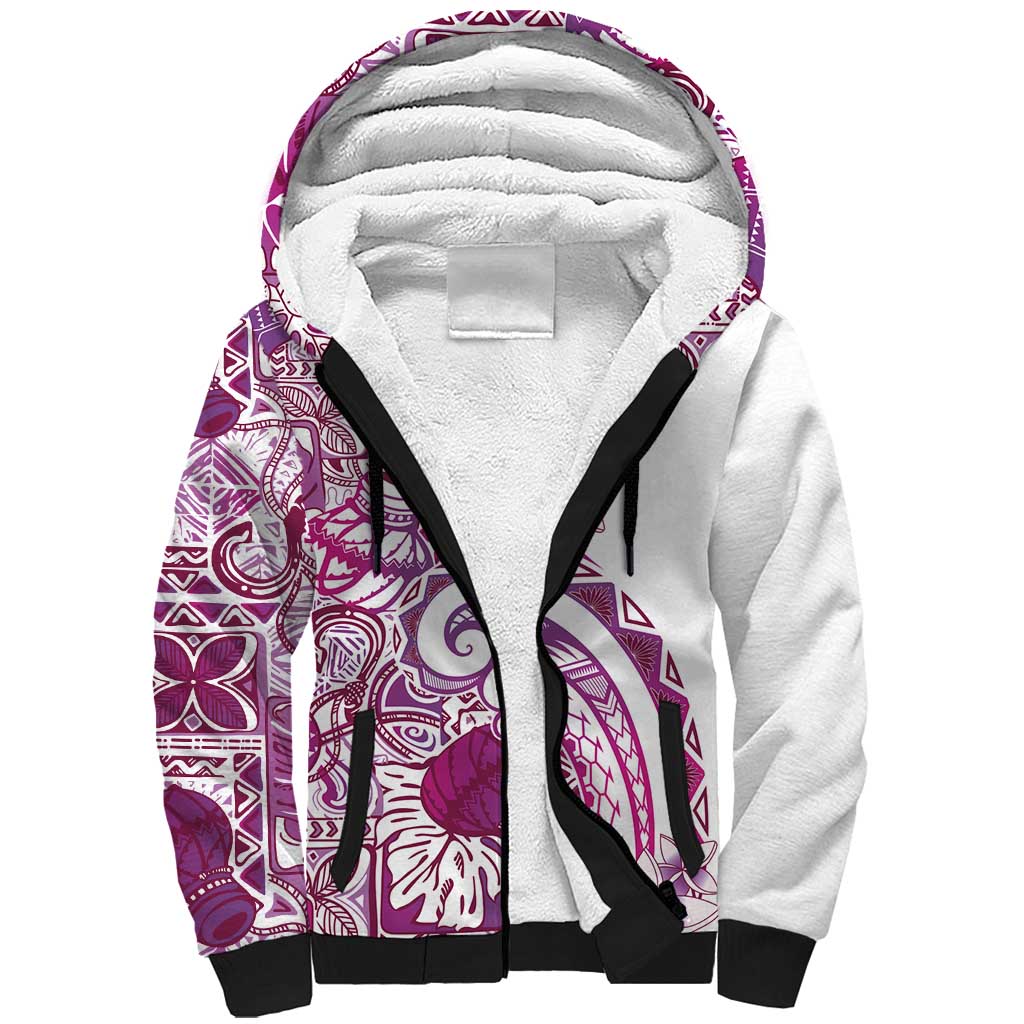 Aloha Hawaii Tapa Sherpa Hoodie Vibrant Fuchsia Hawaiian Ipu - Polynesian Pride