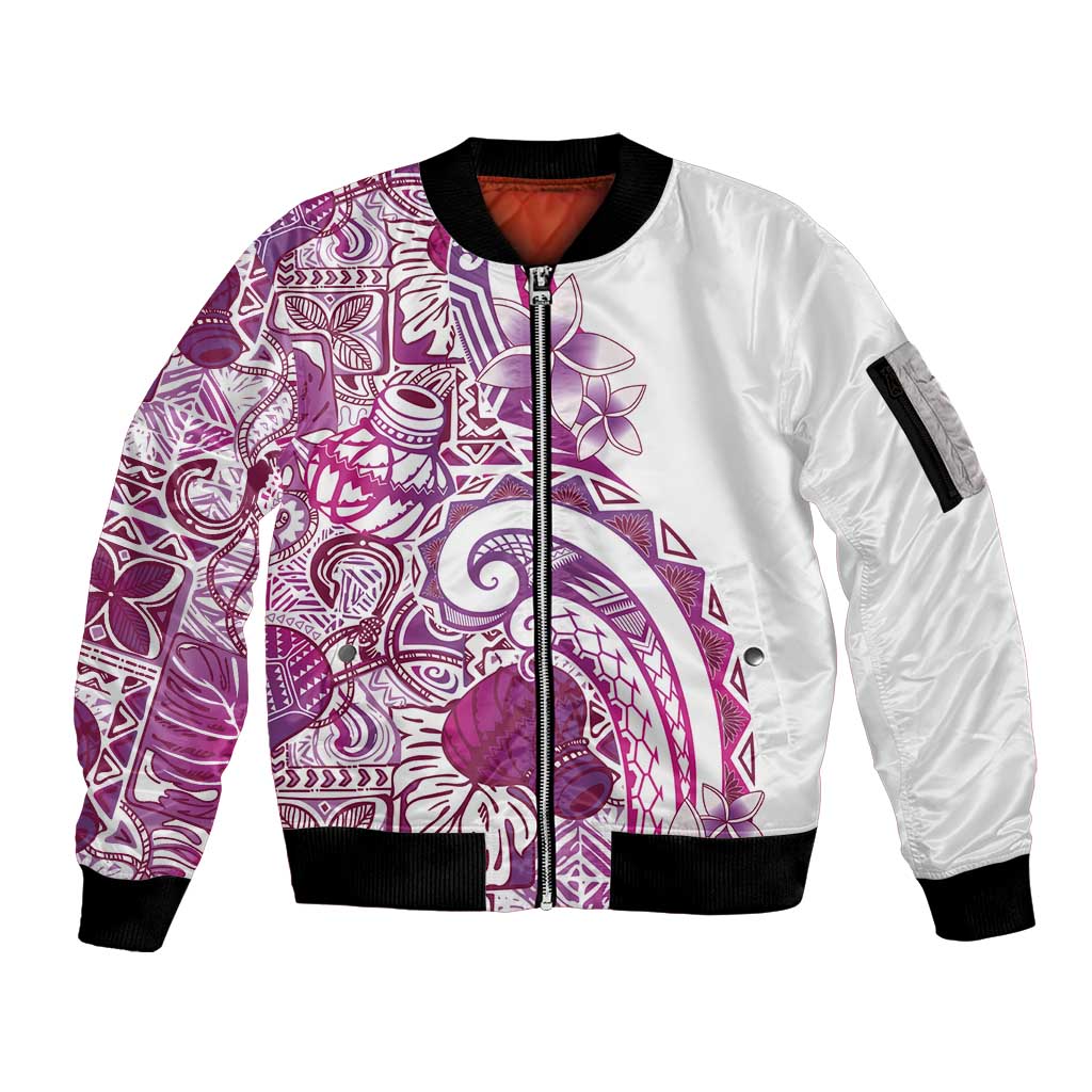 Aloha Hawaii Tapa Sleeve Zip Bomber Jacket Vibrant Fuchsia Hawaiian Ipu LT7 Unisex Fuchsia - Polynesian Pride
