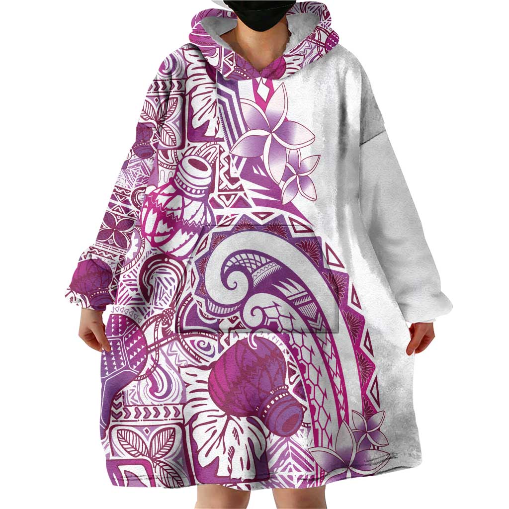 Aloha Hawaii Tapa Wearable Blanket Hoodie Vibrant Fuchsia Hawaiian Ipu - Polynesian Pride