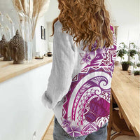 Aloha Hawaii Tapa Women Casual Shirt Vibrant Fuchsia Hawaiian Ipu - Polynesian Pride