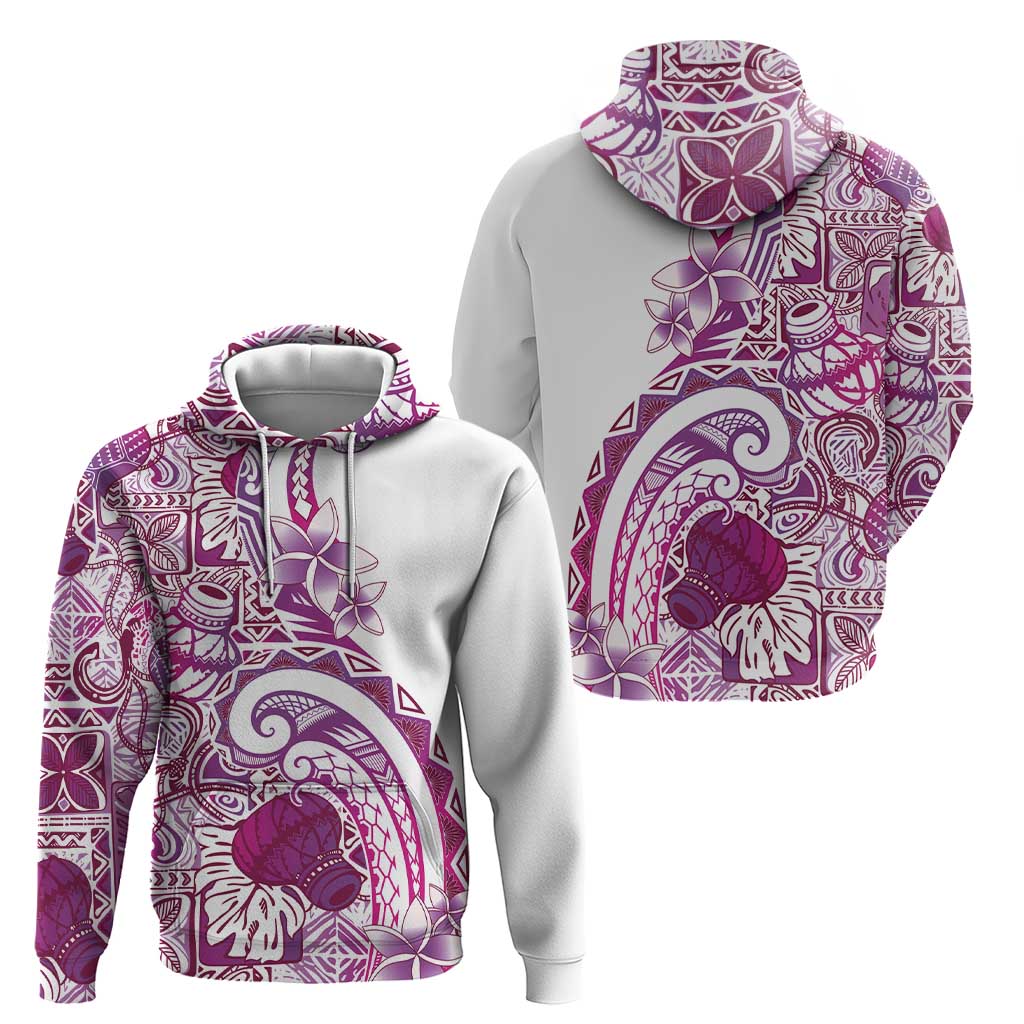 Aloha Hawaii Tapa Zip Hoodie Vibrant Fuchsia Hawaiian Ipu - Polynesian Pride