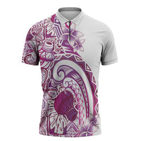 Aloha Hawaii Tapa Zipper Polo Shirt Vibrant Fuchsia Hawaiian Ipu - Polynesian Pride