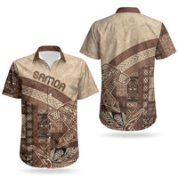 Samoa Mamanu Siapo Mocha Couples Matching Off Shoulder Short Dress and Hawaiian Shirt Tatau Malie