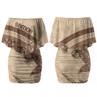 Samoa Mamanu Siapo Mocha Couples Matching Off Shoulder Short Dress and Long Sleeve Button Shirt Tatau Malie