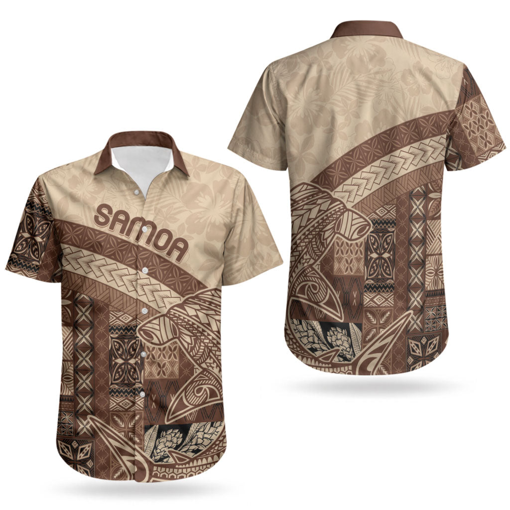 Samoa Mamanu Siapo Mocha Couples Matching Summer Maxi Dress and Hawaiian Shirt Tatau Malie