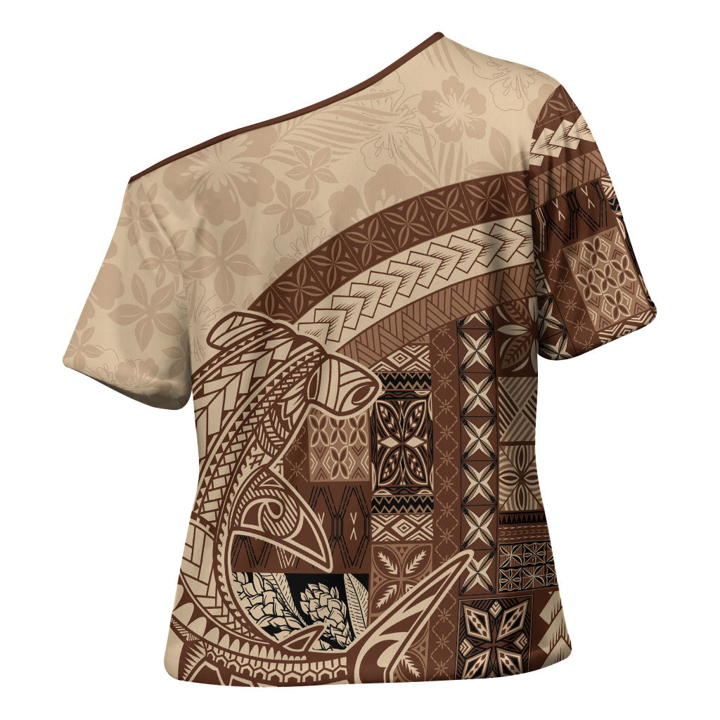 Samoa Mamanu Siapo Mocha Cross Shoulder Shirt Tatau Malie