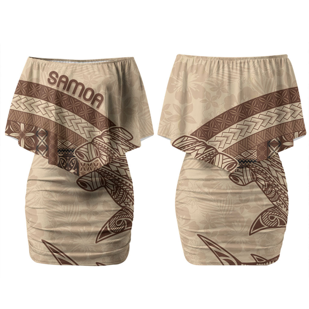 Samoa Mamanu Siapo Mocha Family Matching Off Shoulder Short Dress and Hawaiian Shirt Tatau Malie