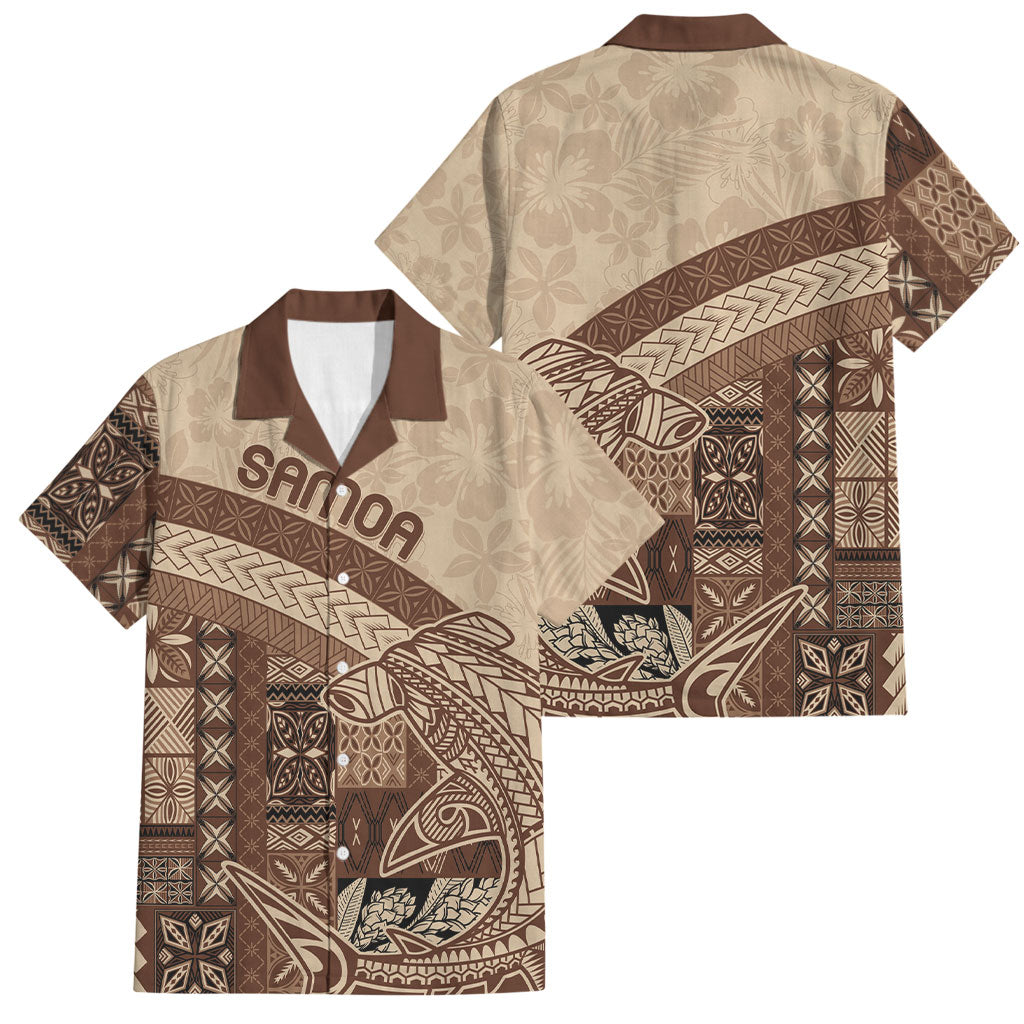 Samoa Mamanu Siapo Mocha Family Matching Off Shoulder Short Dress and Hawaiian Shirt Tatau Malie