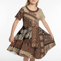 Samoa Mamanu Siapo Mocha Kid Short Sleeve Dress Tatau Malie