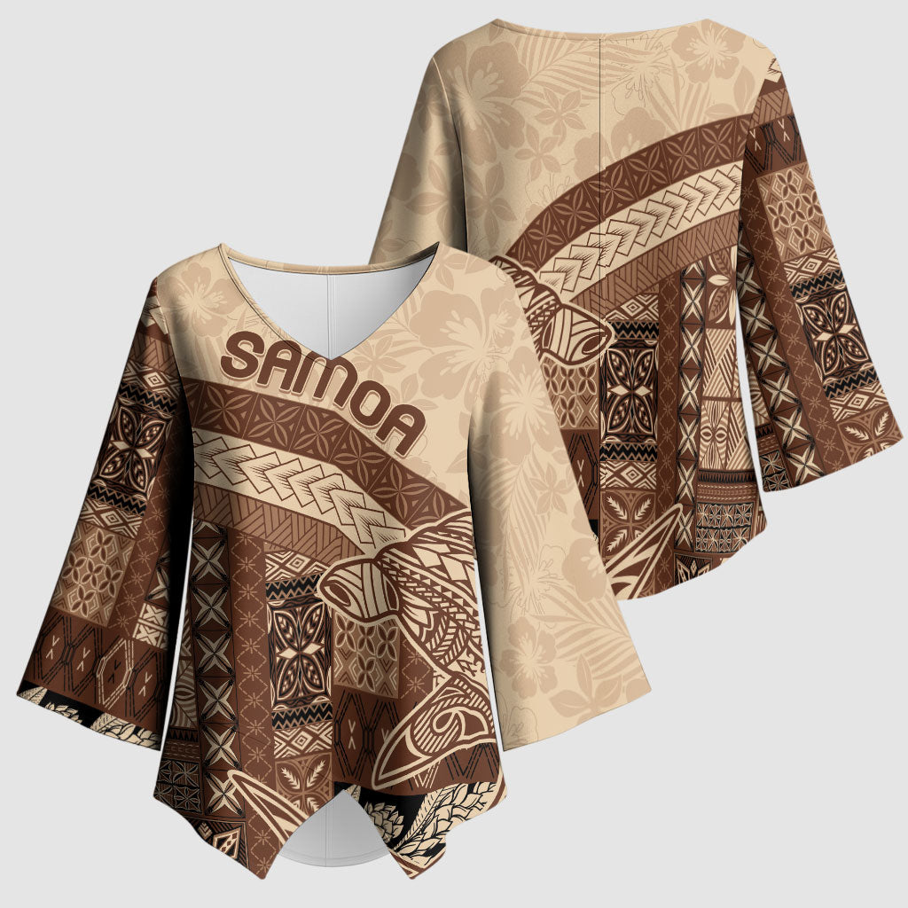 Samoa Mamanu Siapo Mocha Kimono Sleeve Blouse Tatau Malie