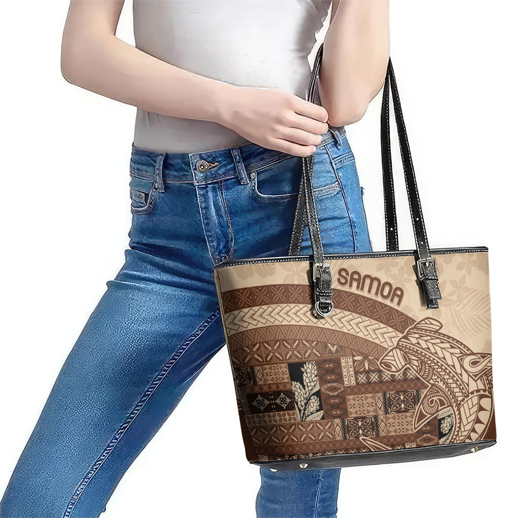 Samoa Mamanu Siapo Mocha Leather Tote Bag Tatau Malie