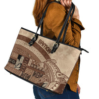 Samoa Mamanu Siapo Mocha Leather Tote Bag Tatau Malie