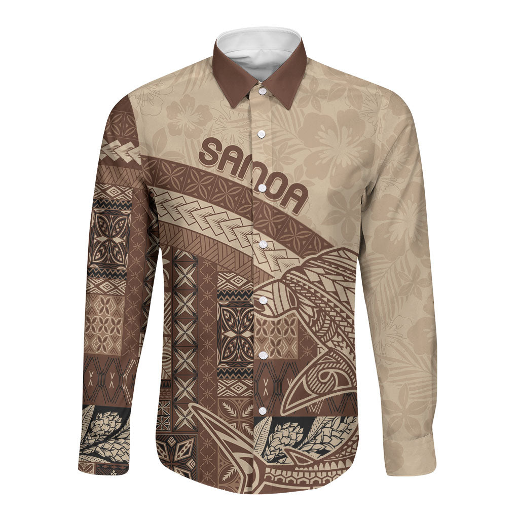 Samoa Mamanu Siapo Mocha Long Sleeve Button Shirt Tatau Malie