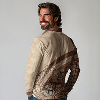 Samoa Mamanu Siapo Mocha Long Sleeve Polo Shirt Tatau Malie