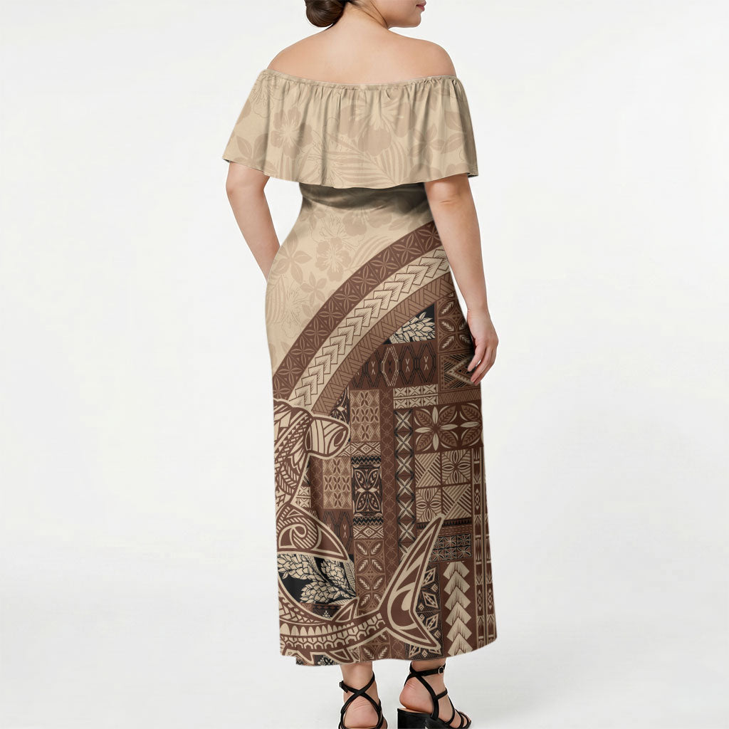 Samoa Mamanu Siapo Mocha Off Shoulder Maxi Dress Tatau Malie